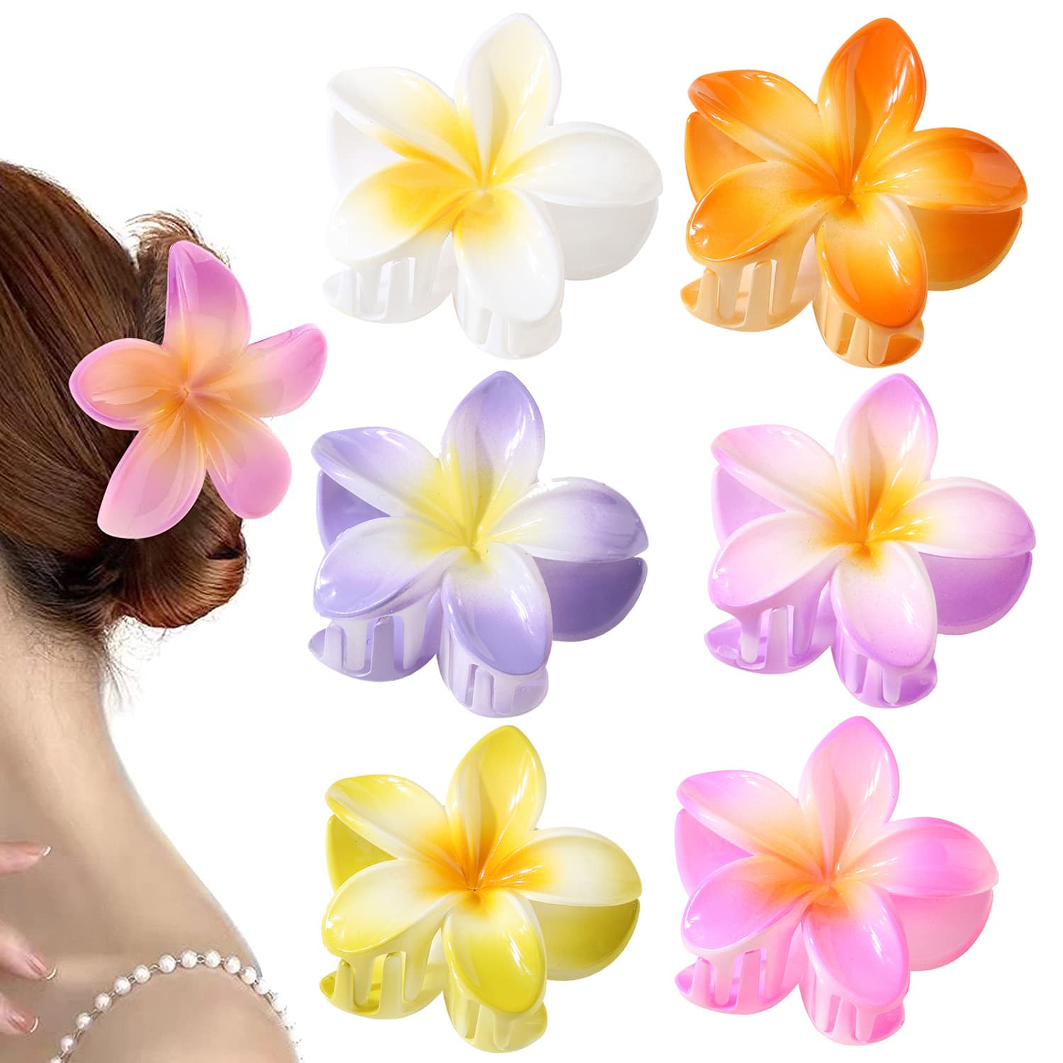 Women's Hair Accessories Apparel Accessories Gradient Color Flower Hair Clip Seaside Vacation Travel Hair Shark Clip Plumeria Hair Clip