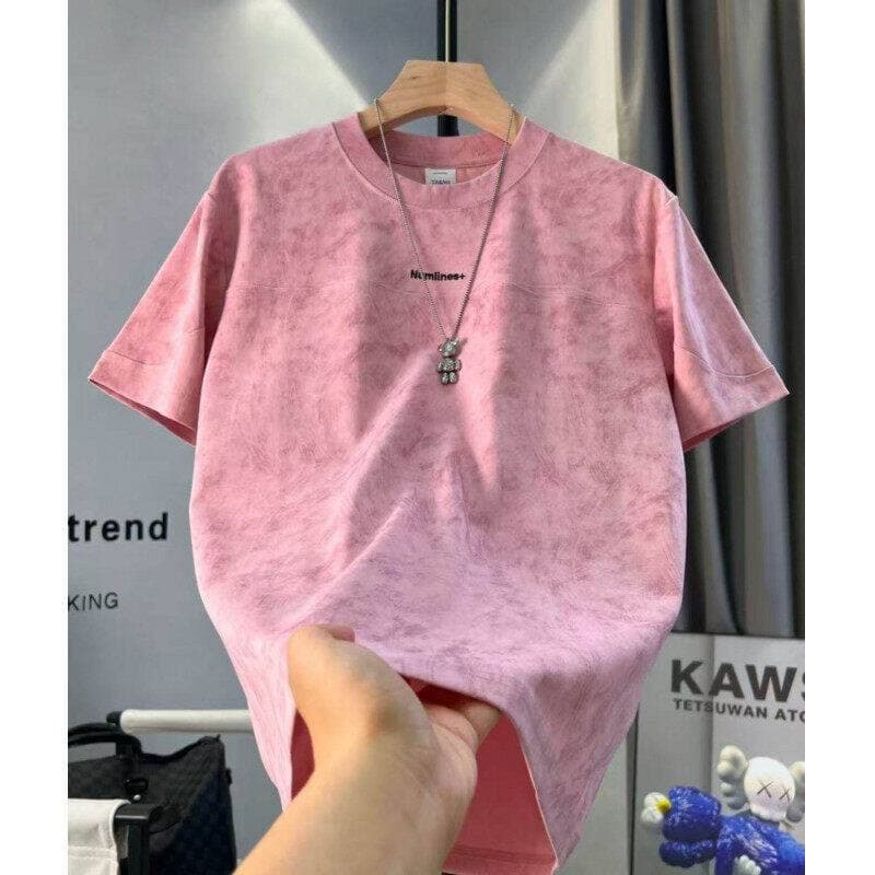 Men's Clothing Summer Trendy Casual T-Shirt Embroidered Tie Dye Patchwork Short Sleeve High Quality New 2026