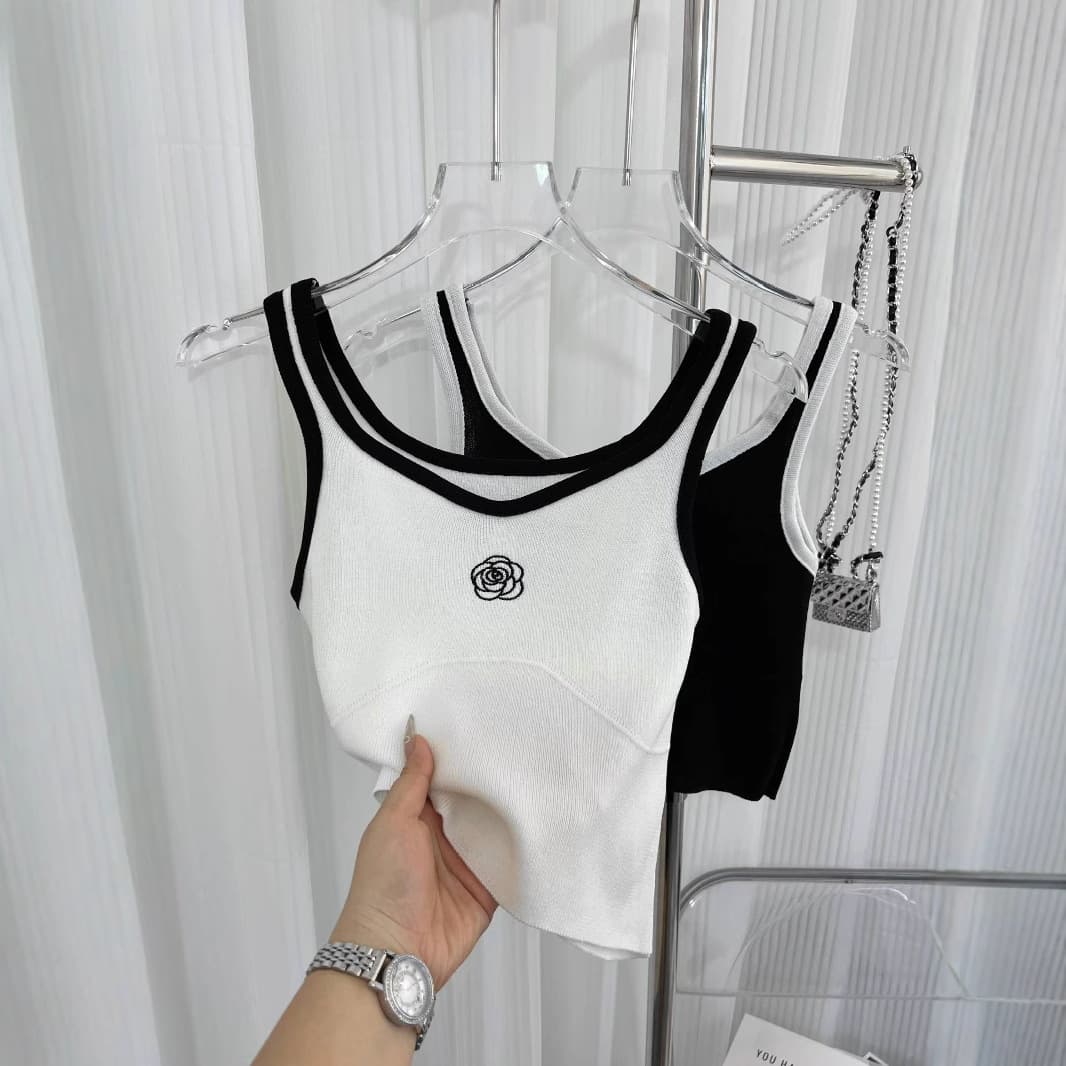 Women's Clothing Embroidery Small Style Knitted Sweater Suspender Top Women Small Bottom Careful Trick Pure Desire Inner Wear
