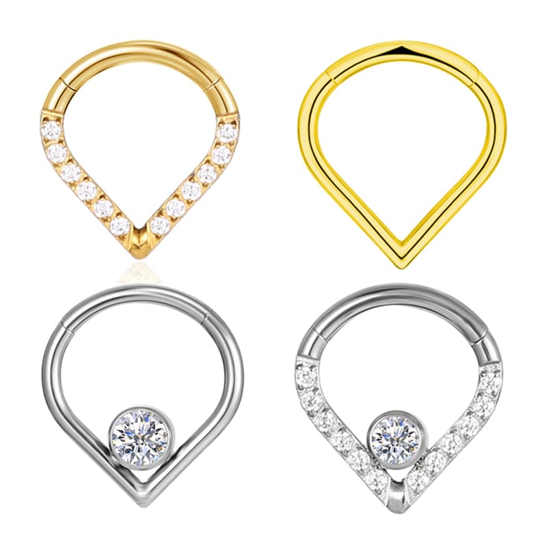 F136 Titanium Nose Ring Water droplet shape Piercing Septum Earrings Tragus Hinged Segment Zircon Clicker Cartilage Helix Sexy Body Jewelry