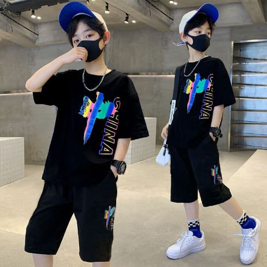 Children's Summer Short-Sleeved Set Handsome Top For Boys Medium And Large Sizes New Style T-Shirt