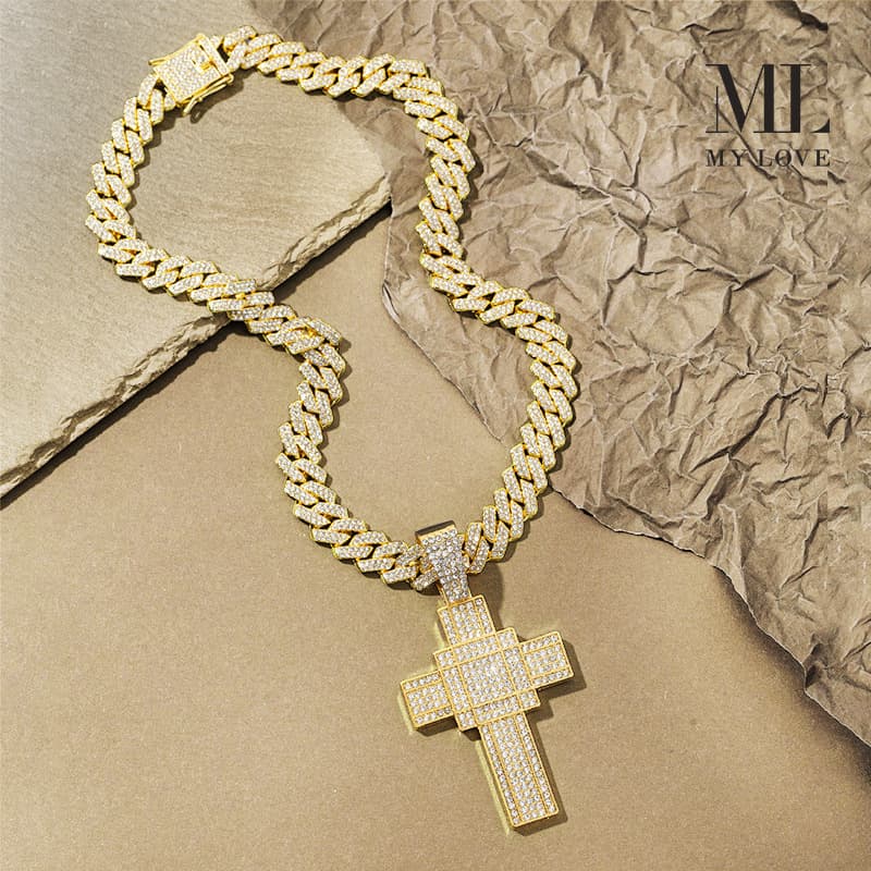 Jewelry & Accessories Hip Hop Full Diamond Cross Pendant Necklace Hip Hop Alloy Fashion Jewelry Pendant