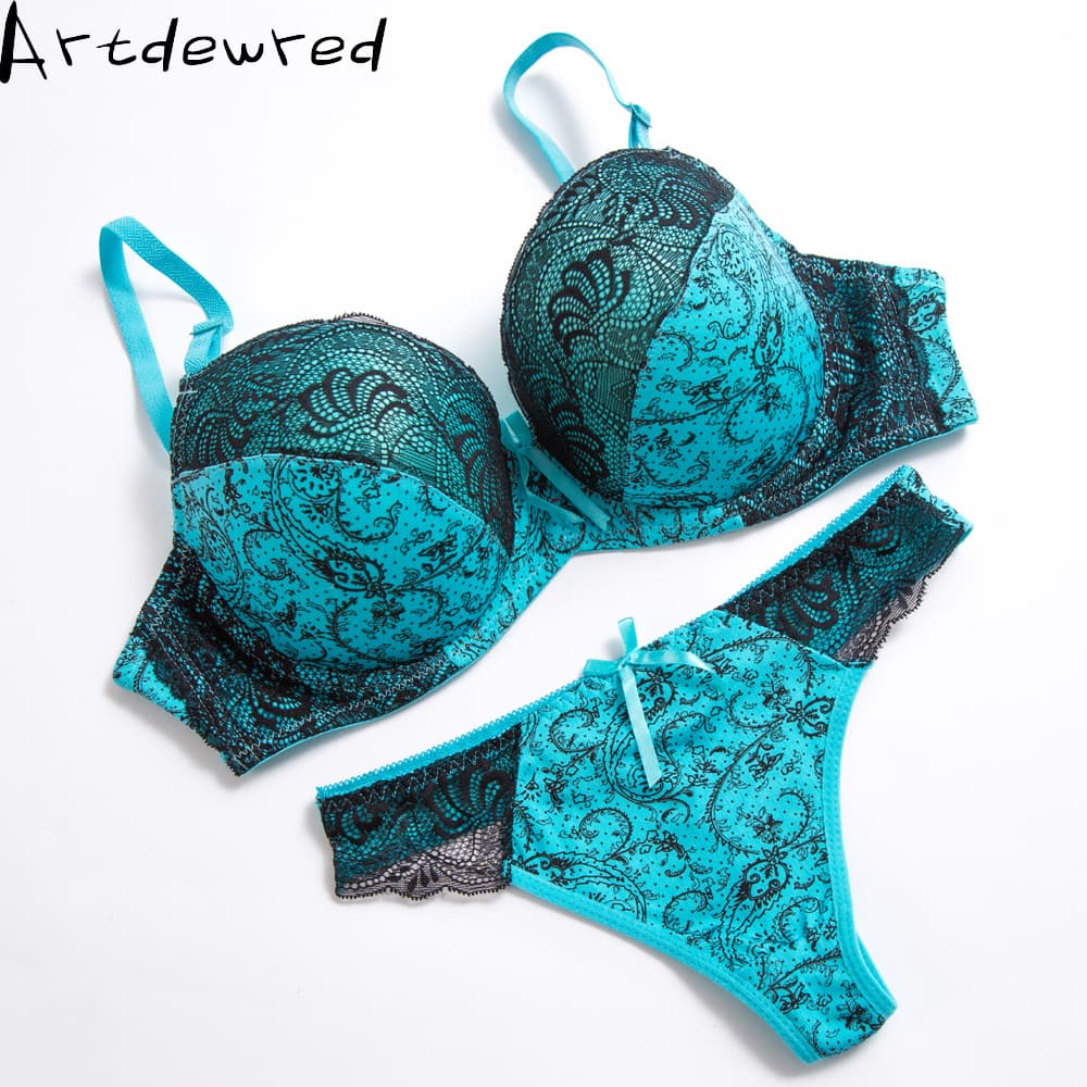 Sexy Thong Lace Push Up Bra Set Lingerie Women Underwear Intimates Embroidery Floral Black White Big Size Bra Brief