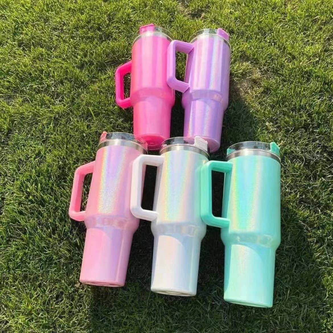 40oz Rainbow Stainless Steel Tumbler With Handle & Straw – Vacuum Insulated Car Cup, Double-Wall Design (304 Inner/201 Outer)