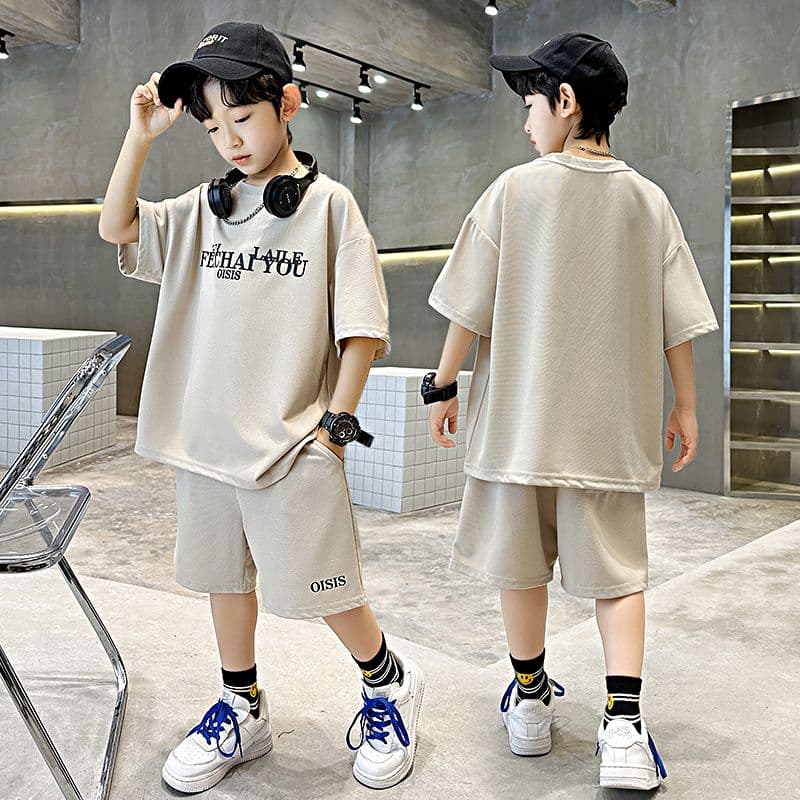 2023 Summer New Children Short Sleeve T Shirt + Short 2pc Suit Baby Letter Print Clothe Set Cotton Boy Girl