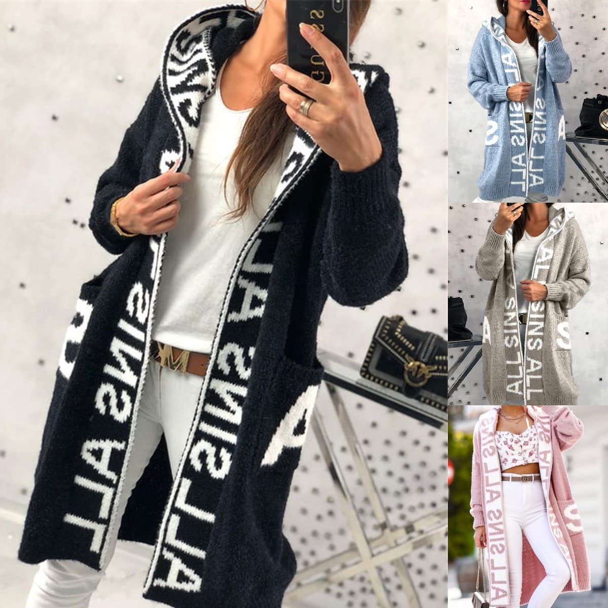 Women's Clothing new cardigan hooded knitted women's sweater jacket cardigan