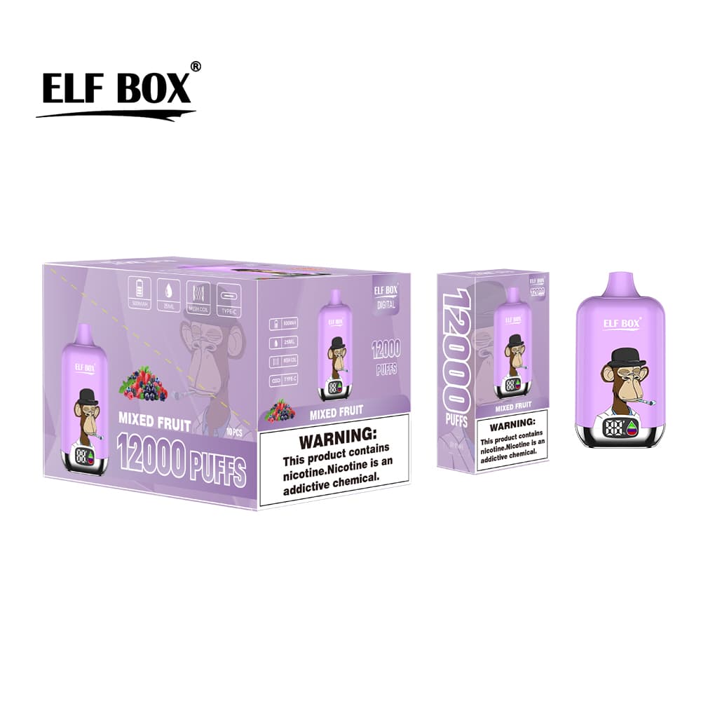 Kit de démarrage de cigarettes électroniques jetables à saveur fruitée, 12 000 bouffées, 500 mAh, affichage ELF BOX numérique, 1 pièce, 2 pi