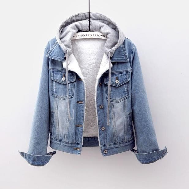 Women's Clothing Winter Denim Jacket Women Korean Style Plus Velvet Thickened Cotton Coat Removable Hooded Warm Lambswool Cotton Coa