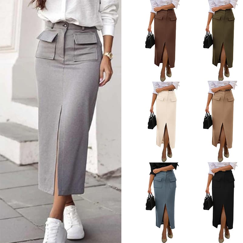 Women's Clothing women's sexy temperament office leisure pocket slit hip skirt tight skirt
