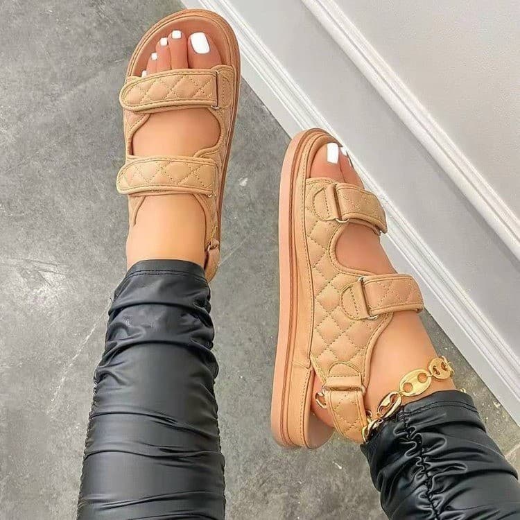 medium-heeled soft-soled small fragrant style Velcro sandals for women large size beach sandals