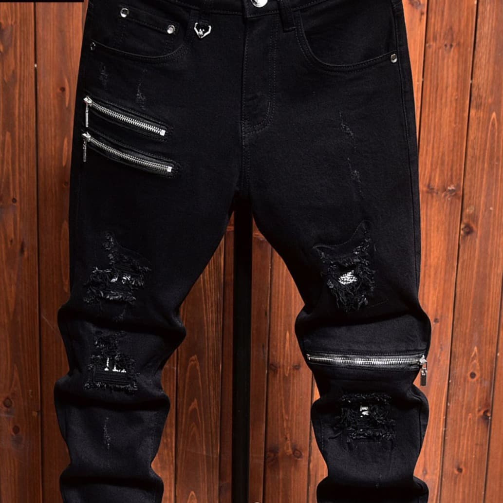 Men's Clothing High End Jeans For Men Autumn And Winter All Match Korean Style Trendy Black Elastic Slim Fit Zipper Trousers Winter