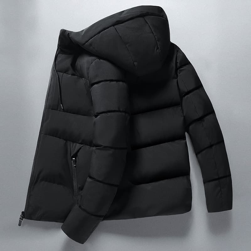 Men's Slim-Fit Winter Puffer Jacket With Hood – Lightweight Quilted Polyester Coat, Short Zipper Bomber For Casual & Streetwear (Black/Grey/Navy)