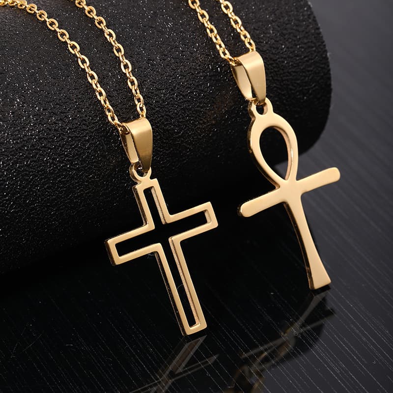 Hot-selling Stainless Steel Cross Pendant Necklace Men and Women All-match Titanium Steel Pendant Sweater Chain Sweater Chain