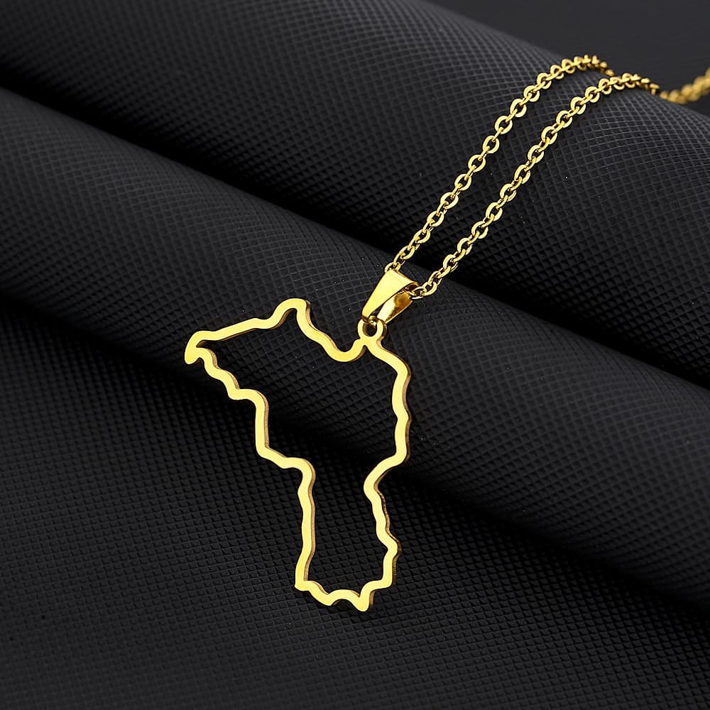 Collier avec pendentif carte du Kurdistan en forme de goutte d'huile, style rétro, en acier inoxydable, pour hommes et femmes