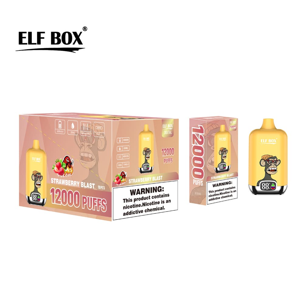 Kit de démarrage de cigarettes électroniques jetables à saveur fruitée, 12 000 bouffées, 500 mAh, affichage ELF BOX numérique, 1 pièce, 2 pi