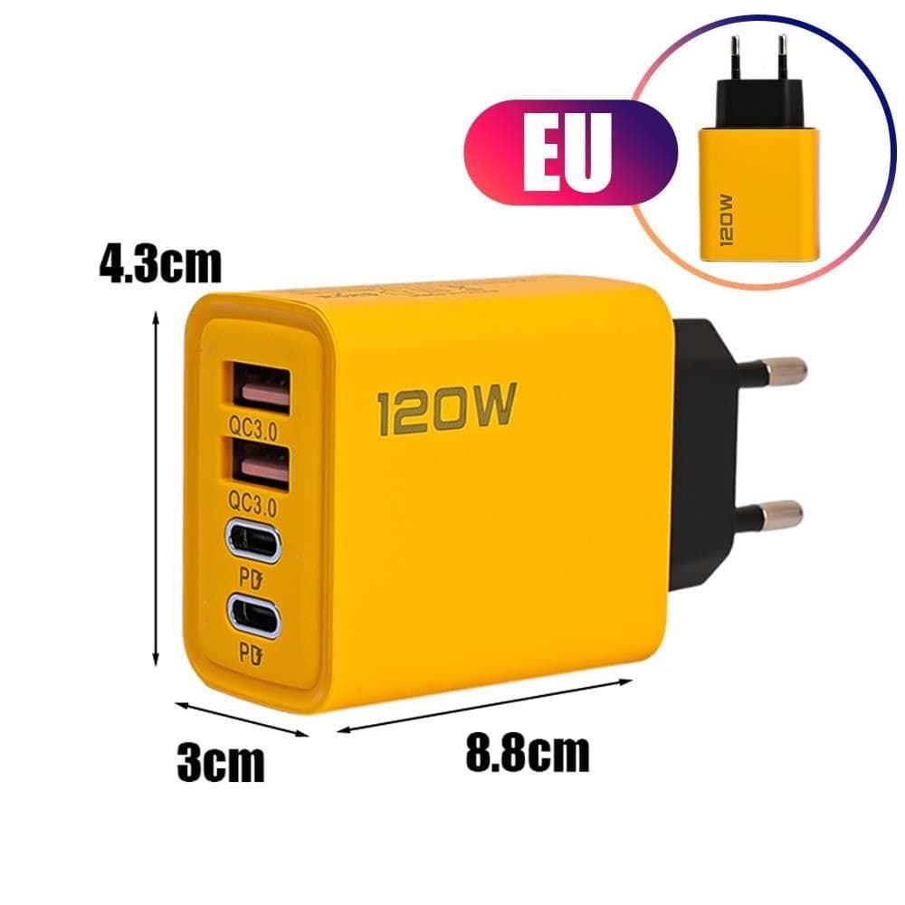 Chargeur mural PD 120 W QC3.0 avec câble - Adaptateur secteur pour téléphone USB-C (États-Unis, Europe, Royaume-Uni) - Kit de charge rapide unive