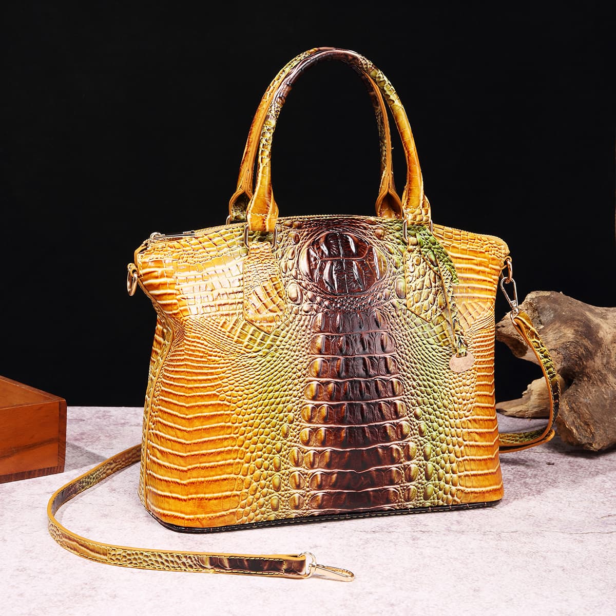 retro crocodile pattern Brahman hand-held large capacity crossbody ladies bag