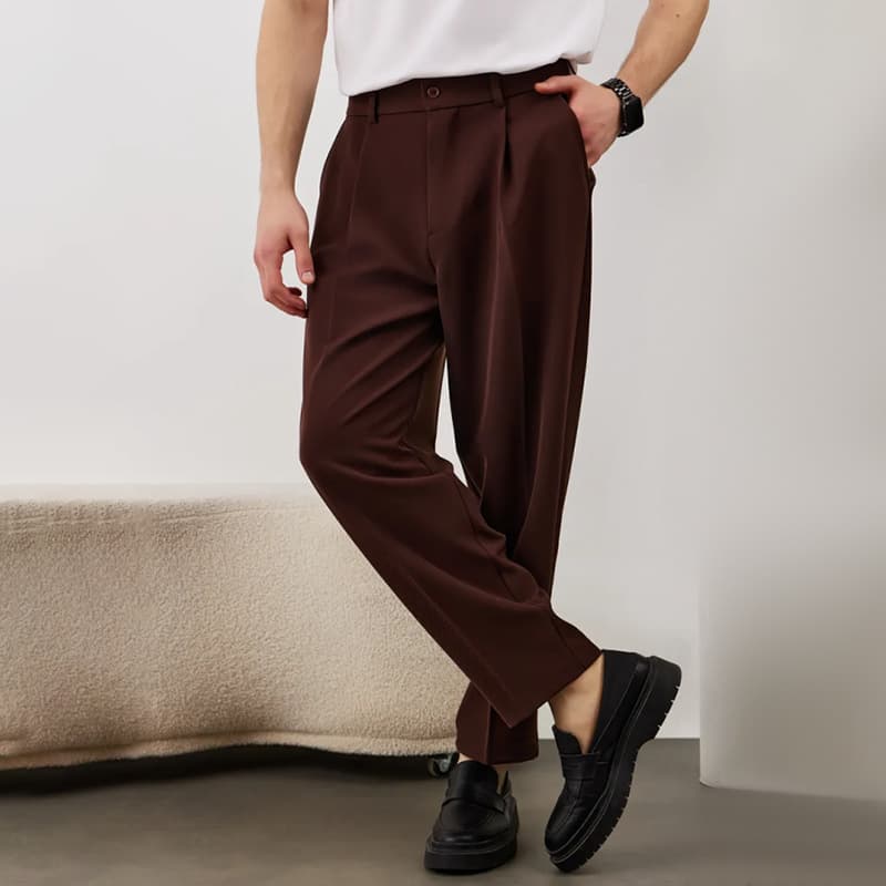 Slim-Fit Dress Pants For Men – Polyester Straight-Leg Trousers With Front Pleats & Slanted Pockets, Business Casual Essentials