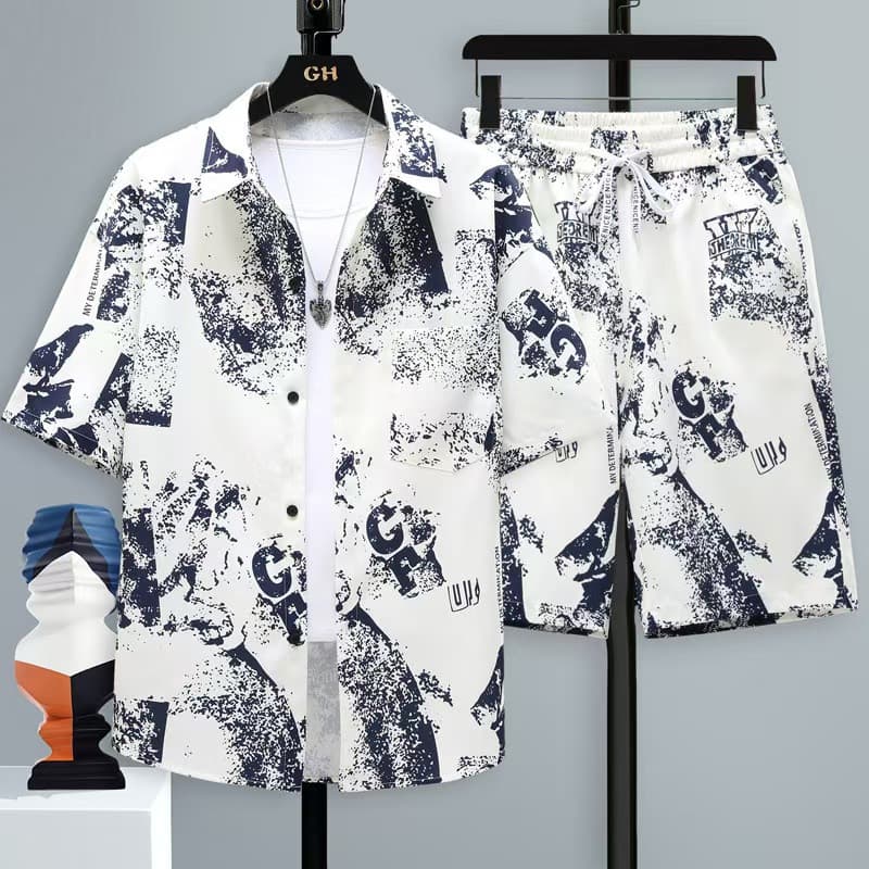 Men's Clothing Summer New Men's Shirts Shirts Home Clothes Sets Shorts Casual Pants Teenagers Fashion Two Piece Set