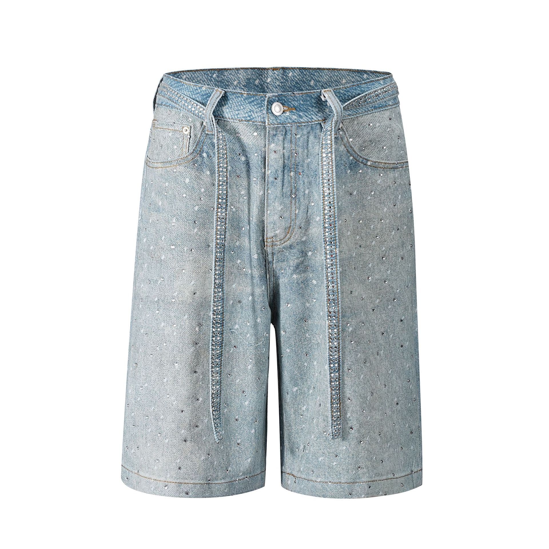 Men's Clothing High Street Foreign Trade Best Selling Ins Style Washed Diamond Belt Denim Shorts Jeans