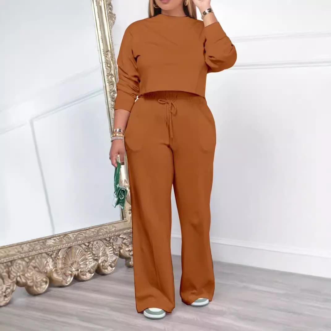 Women's Clothing In Autumn And Winter, New Long Sleeved Round Neck Sweatshirts, Elastic Waist Trousers, Casual And Fashionable Two Piece Suits
