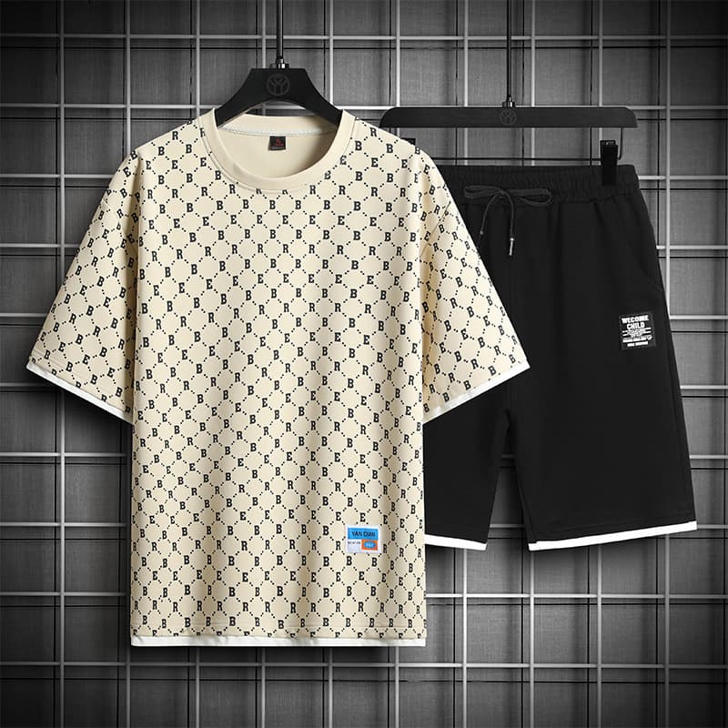 Men's Clothing Sports Shorts Full Print Simple Casual Versatile Two Piece Suit