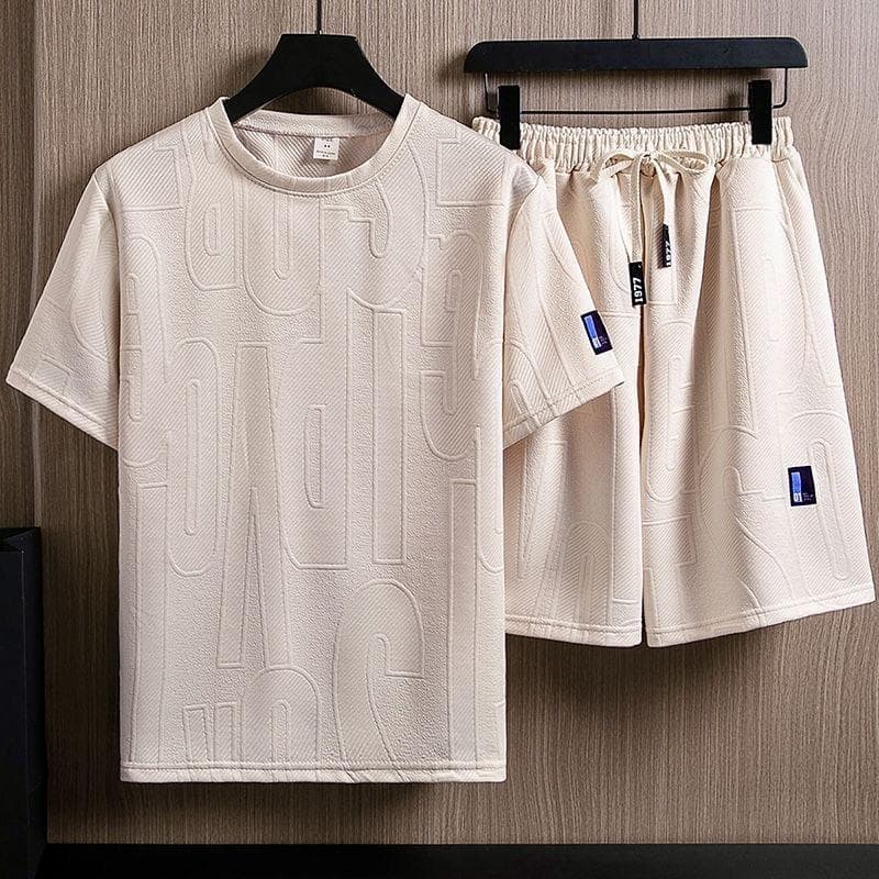 Men's Clothing Heavy Jacquard Short Sleeved Suit Men's Casual Loose Large Size Trendy Brand Ins All Match Shorts Two Piece Suit For Students