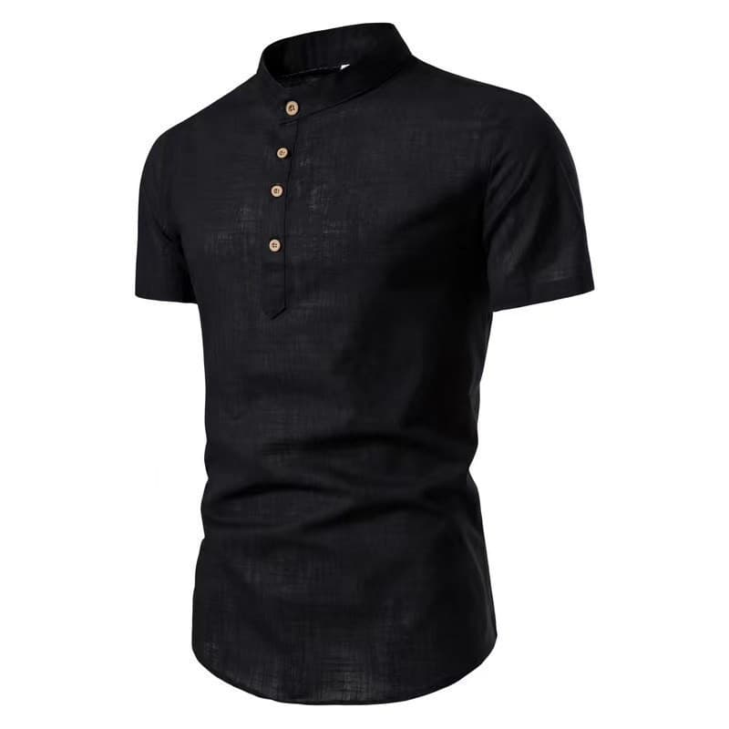 men's solid color casual slim stand collar short-sleeved business shirt shirt foreign trade men's clothing