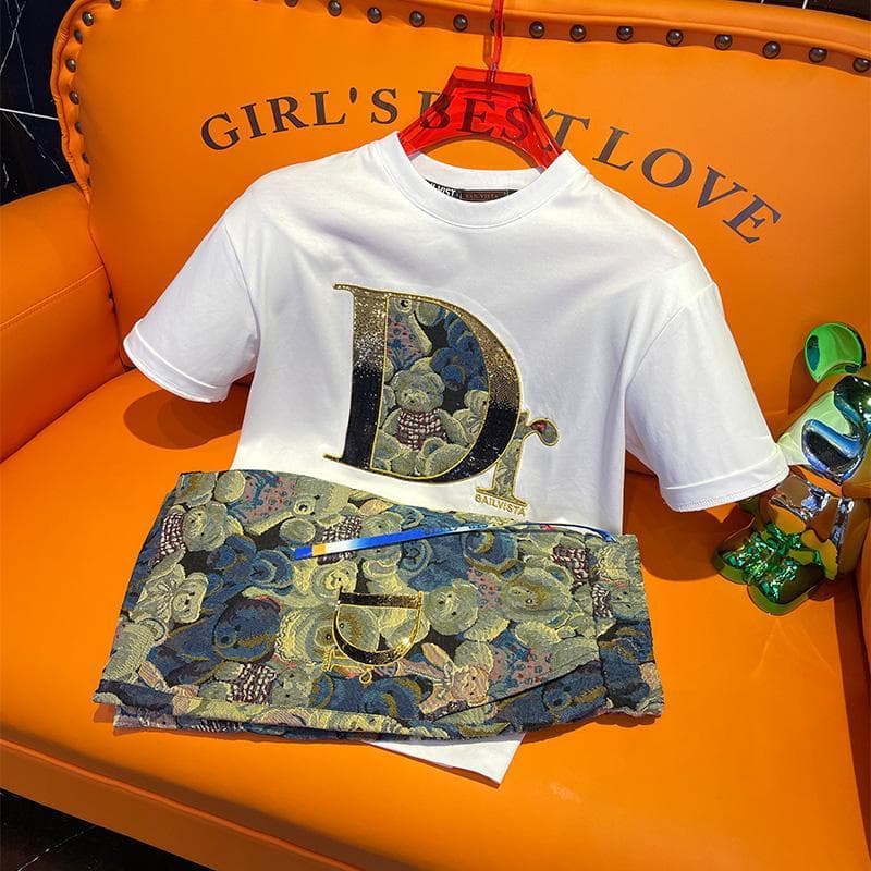 Men's Clothing Men's Summer Embroidered Short-sleeved T-shirt Shorts Suit Fashion New Two-piece Suit For Men