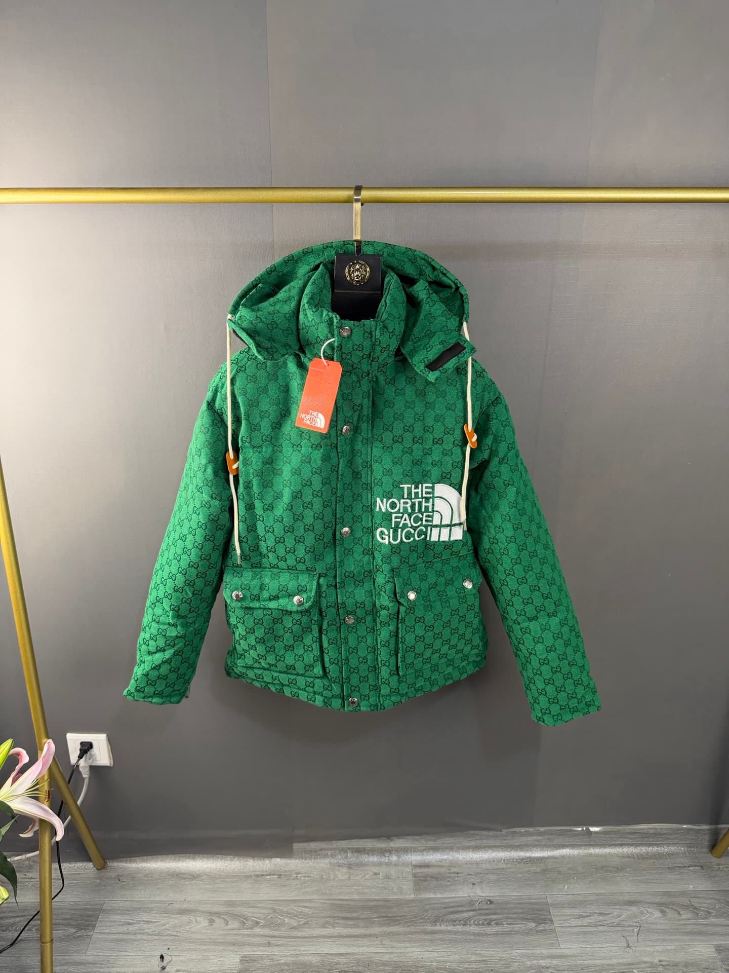 THE NORT H FACE × GUCCI, Doudoune, Verte, Style Automne-Hiver, Mode Classique, Chaude et Confortable, Unisexe