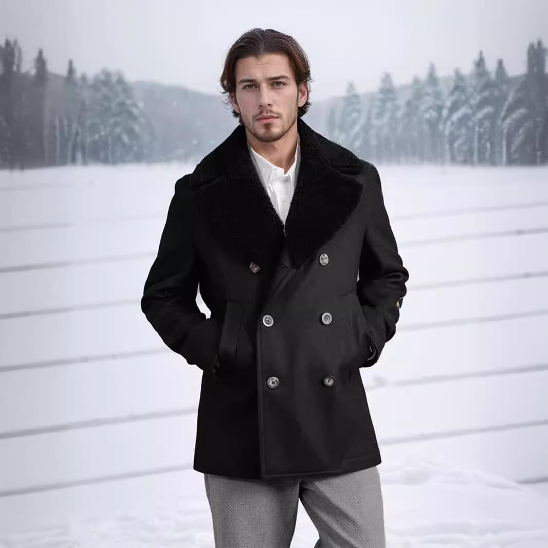Men's Clothing Woolen Coat Double Breasted Sheepskin Collar Men's Jacket Slim Fit Woolen Coat