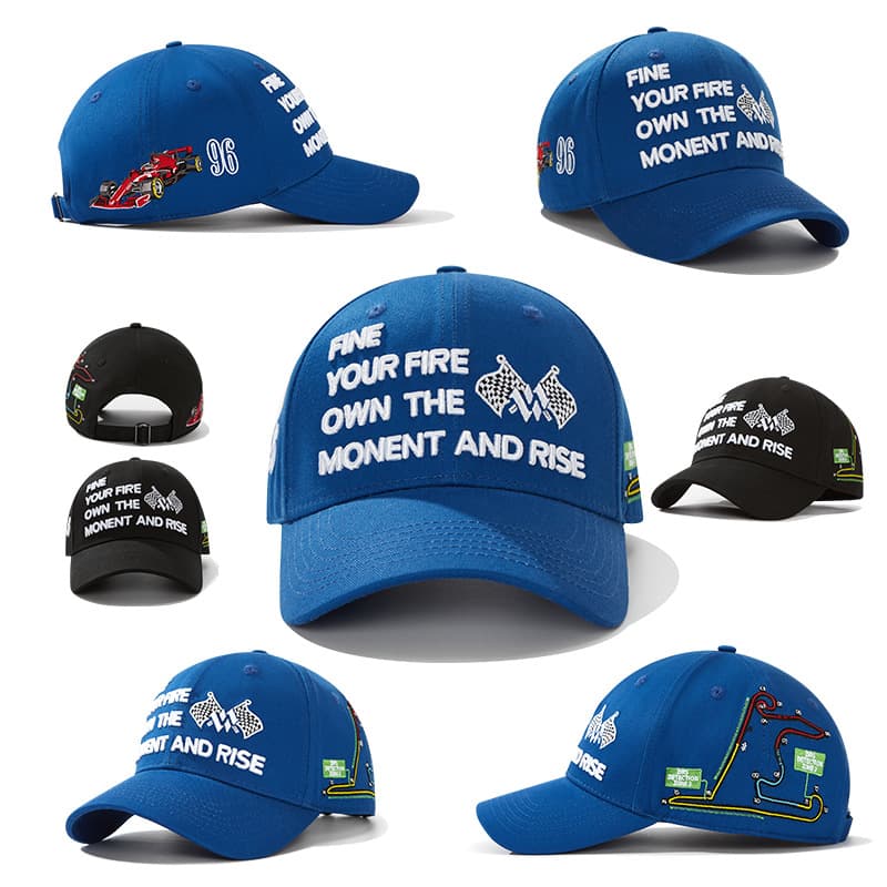 New American-style Racing Embroidered Hard-brim Baseball Cap For Men, Wide Brim To Flatter The Face Shape, Outdoor