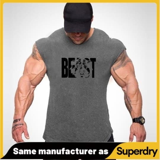 BEAST Beast Cotton Fitness Tank Top Men's GYM Sports Training Thin Round Hem Slim Fit Sleeveless T-shirt
