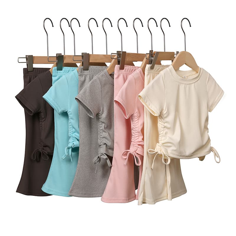 Mother & Kids Girls short-sleeved suit summer 2024 new solid color baby bell pants thin casual two-piece set trendy Korean version