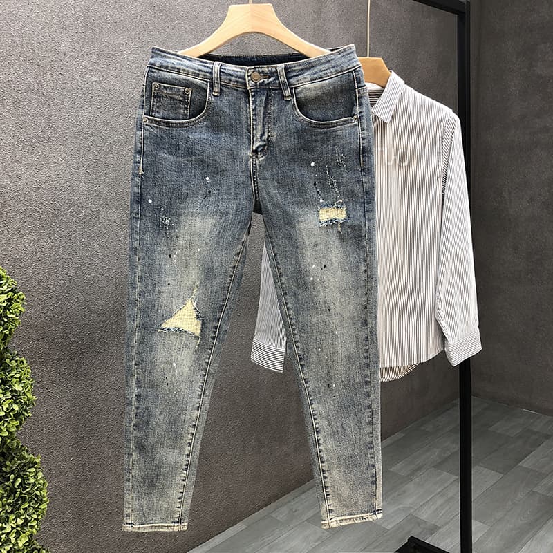 Men's Jeans 2025 New Slim Fit Youth Nine Point Pants Men's Ins Trendy High End Pants