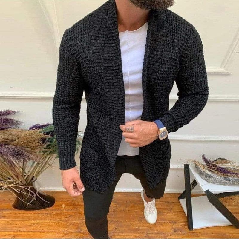 2026 Men's Fashion Men's Casual Long Sleeve Lapel Knit Sweater Men's Outerwear