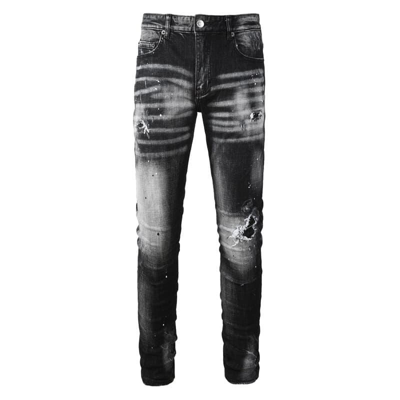 Men's Distressed Black & Gray Skinny Jeans – High Street Fashion With Ripped & Patched Details (28-38)
