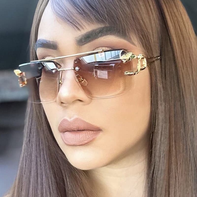 Leopard frameless cut edge 2024 new double beam square fashionable and trendy sunglasses for women