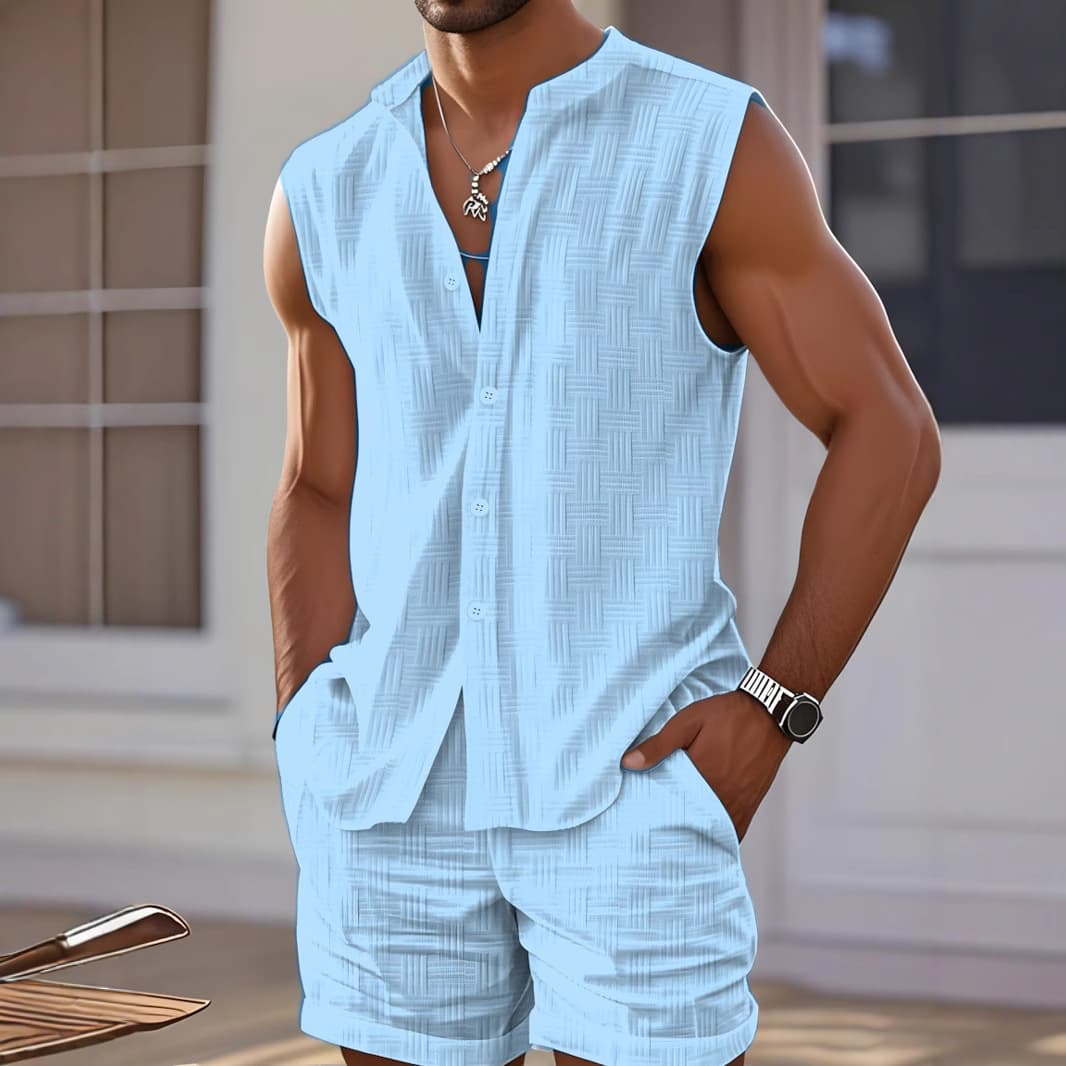 Men's Sleeveless Vest & Loose Fit Shorts Set - Summer Beach Casual Outfit