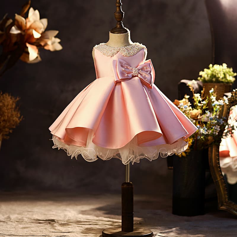 Children's Dress Princess Dress Pink 2025 New Girls Wedding Dress First Birthday Evening Dress Baby Tutu Skirt
