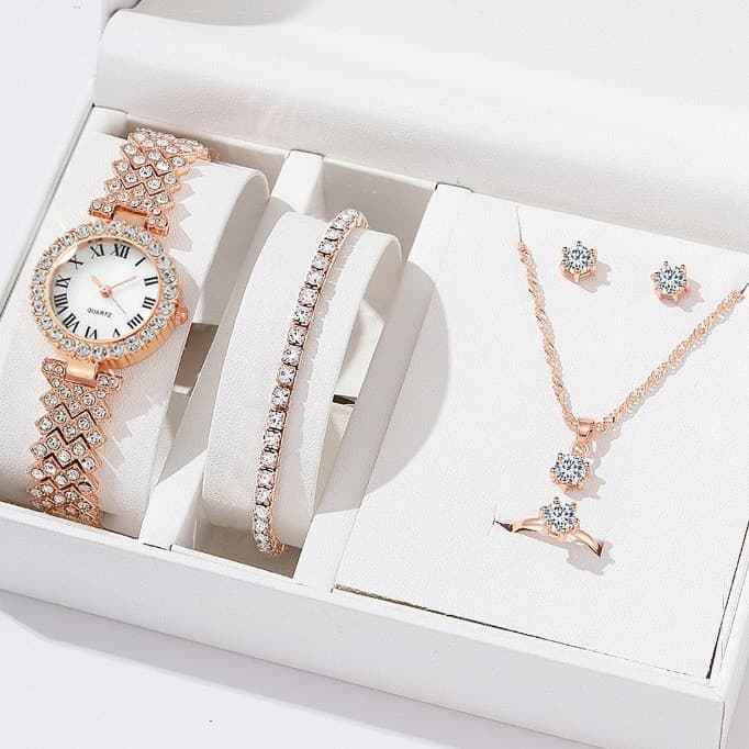 Women's Bracelet Watches Diamond Studded Ladies Bracelet Watch Luxury Versatile Fashion Gift Watch Bracelet Five Piece Set Quartz