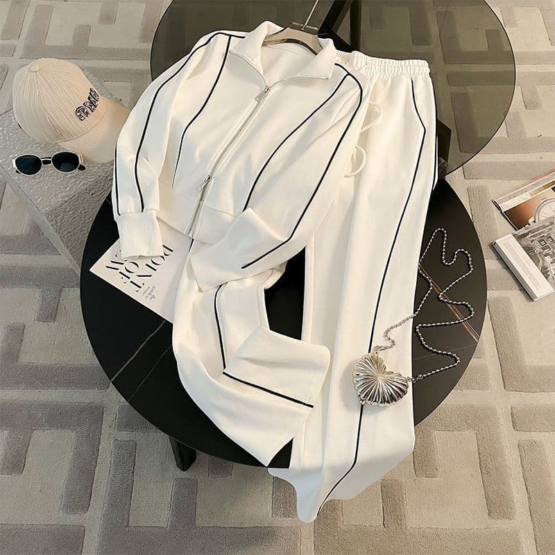 ​​Trendy Autumn Two-Piece Set Women's Zip-Up Hoodie With Wide-Leg Pants Casual Outfit For Streetwear Fashion​​