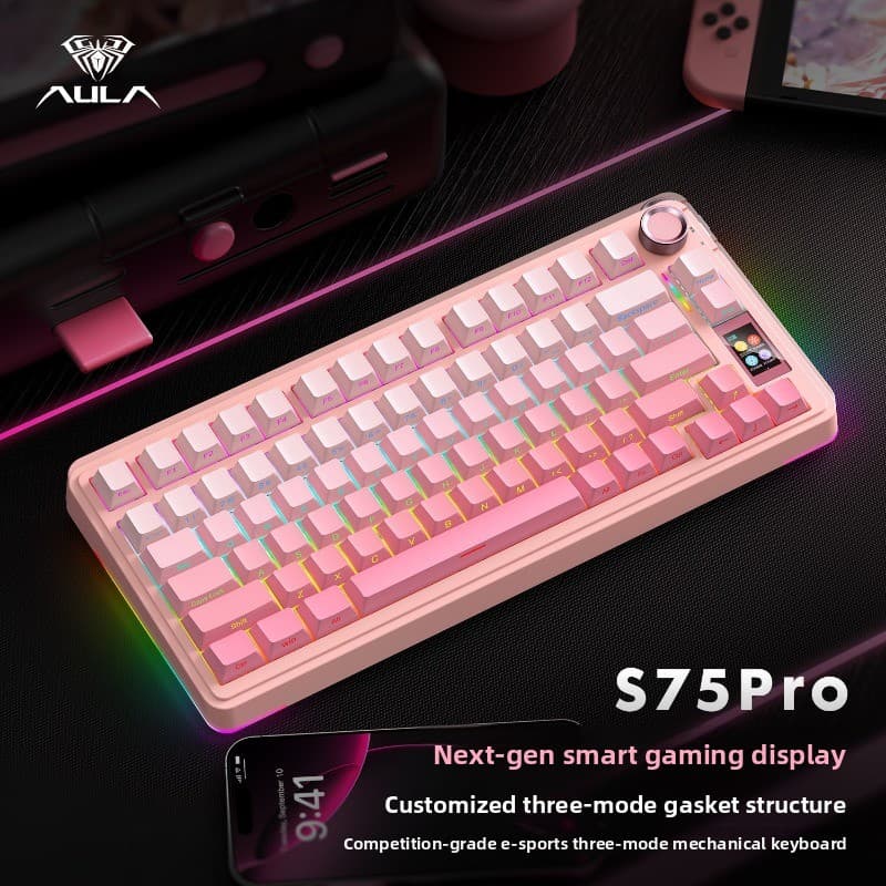 Tarantula S75pro Wireless Three-mode Customized Mechanical Keyboard Game E-sports CSGO Tiling With Peach Powder Gradual Change
