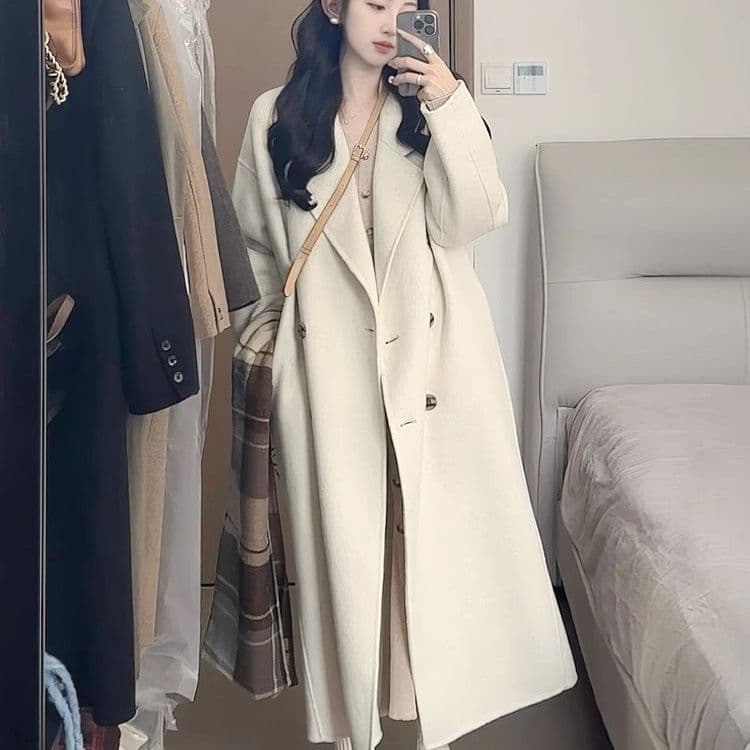 ​​Elegant Women's Wool Coat Winter Long Sleeve Warm Fleece Lined Trench Jacket For Petite To Plus Size (Oatmeal, Black)​​