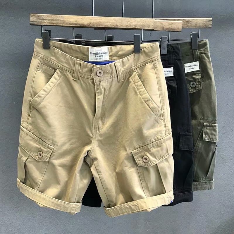 Men's clothing Khaki multi-pocket trendy casual workwear shorts men's summer shorts black loose straight pants