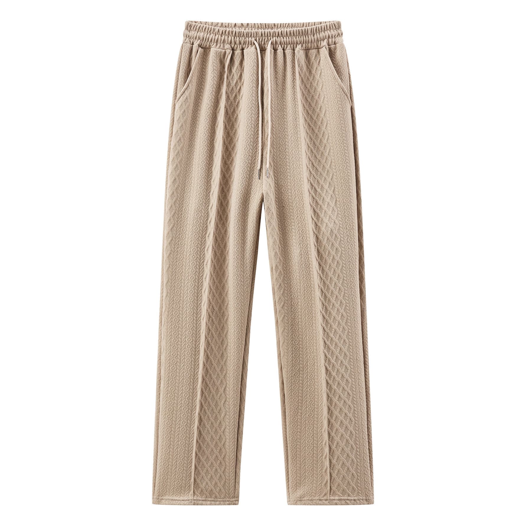 Men's Casual Jogger Pants - Stylish Polyester Drawstring Trousers With Jacquard Pattern, Loose Fit For Gym & Daily Wear (Grey/Black/Khaki/White)"