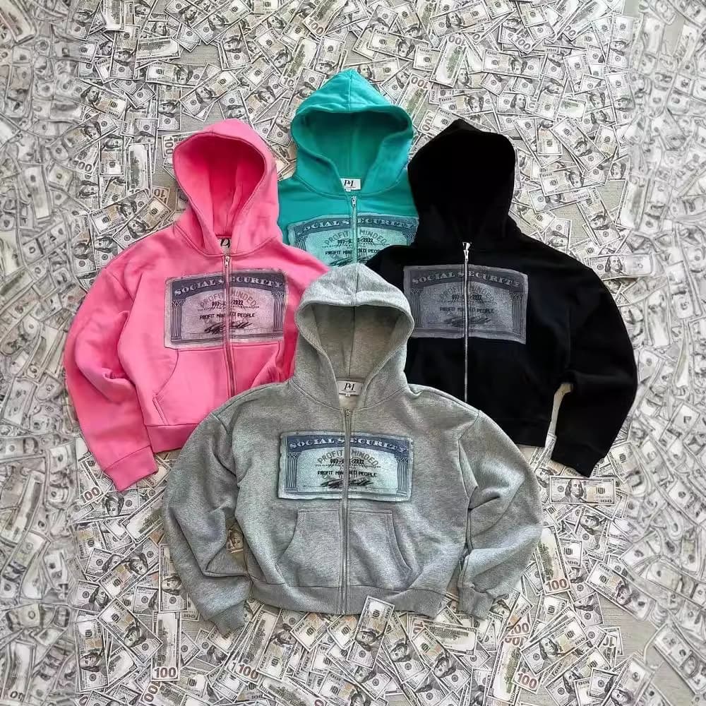 Sweat à capuche zippé tendance pour homme et femme – Pull ample et décontracté à manches longues et imprimés élégants (noir/vert/rose/gris, S-XXXXL)