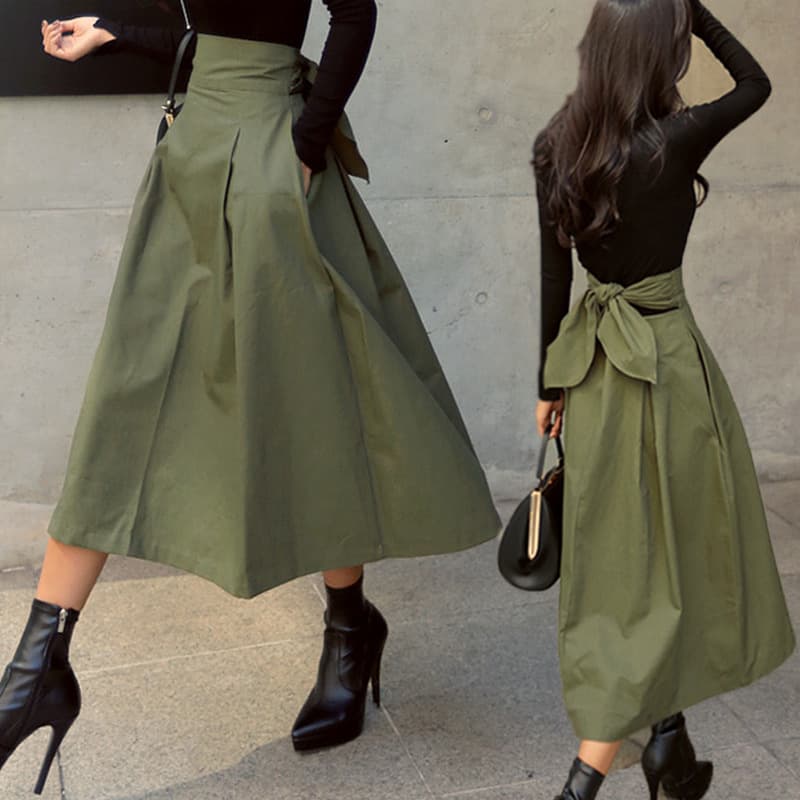 Women's Clothing A line skirt umbrella skirt super hot bow big swing skirt slim waist long