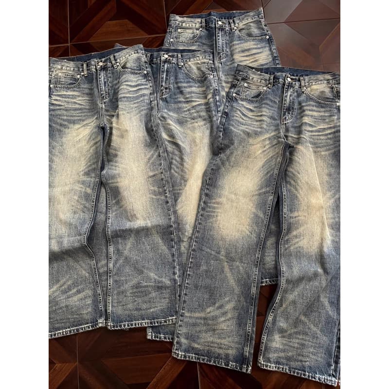 Vintage, Foreign Trade, Sexy Girl Culture, Asian Punk, Straight Leg, Low Rise, Slightly Flared Jeans, Embroidered, Draped Straight Leg