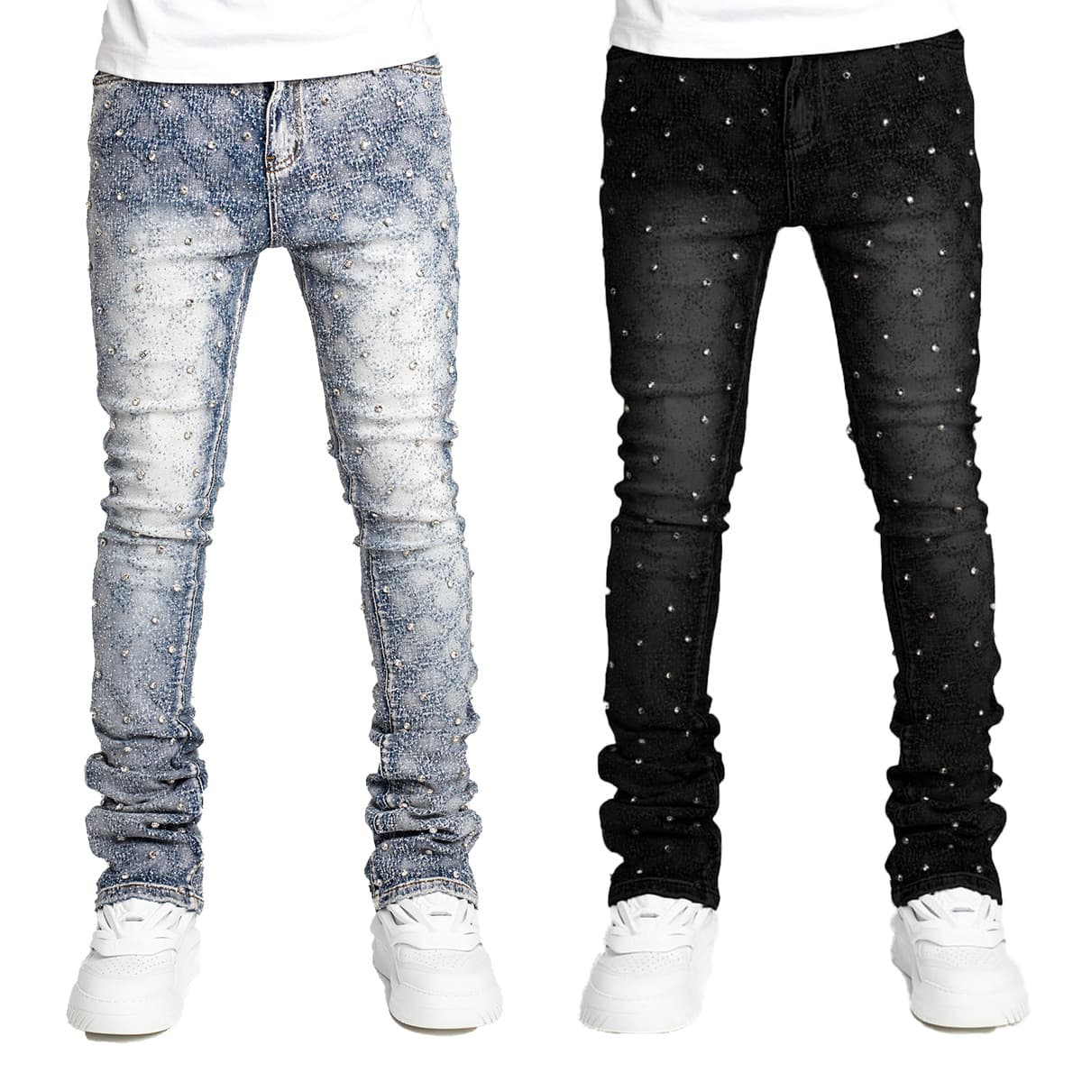 Men's Clothing Men's denim fashion personality straight men's pants fashion ins hot style elastic pearl denim layered men's pants